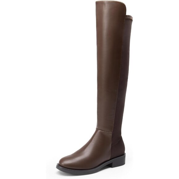 🆕Women Brown-pu Knee High Comfortable Thigh High Daily Low Flat Heel Long Boot - Picture 5 of 11